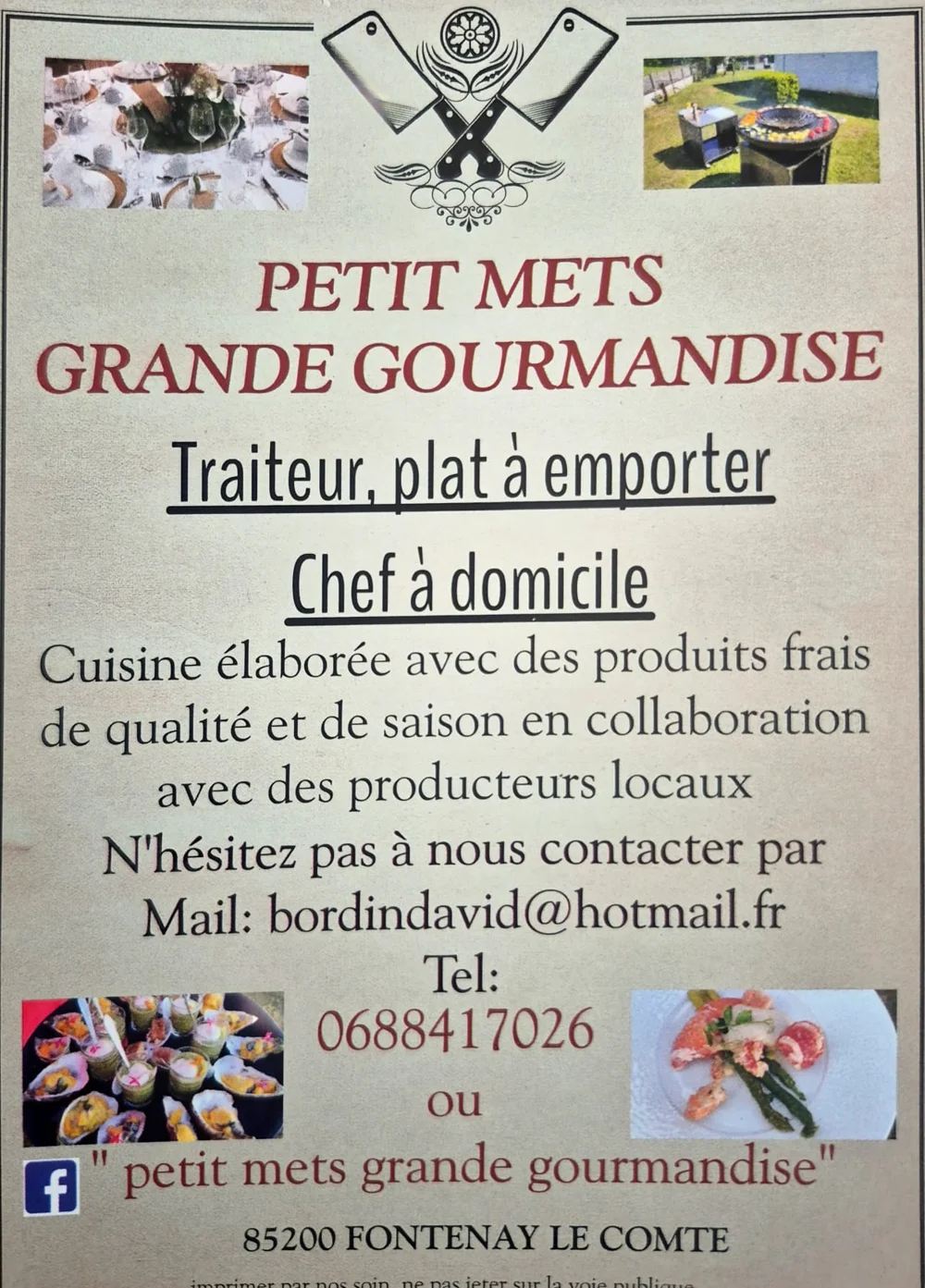 Petit Mets Grande Gourmandise - Traiteur · Chef à domicile à Fontenay-le-Comte (85200)