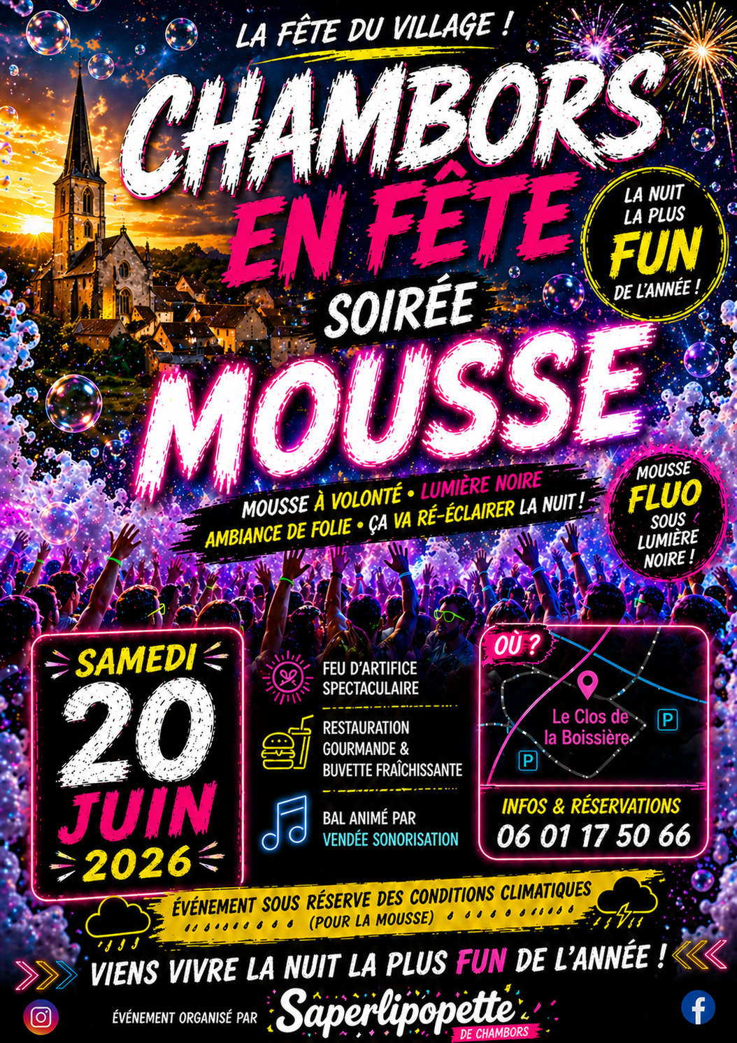 Flyer Chambors en Fête 2026 - Soirée Mousse samedi 20 juin - DJ Vendée Sonorisation